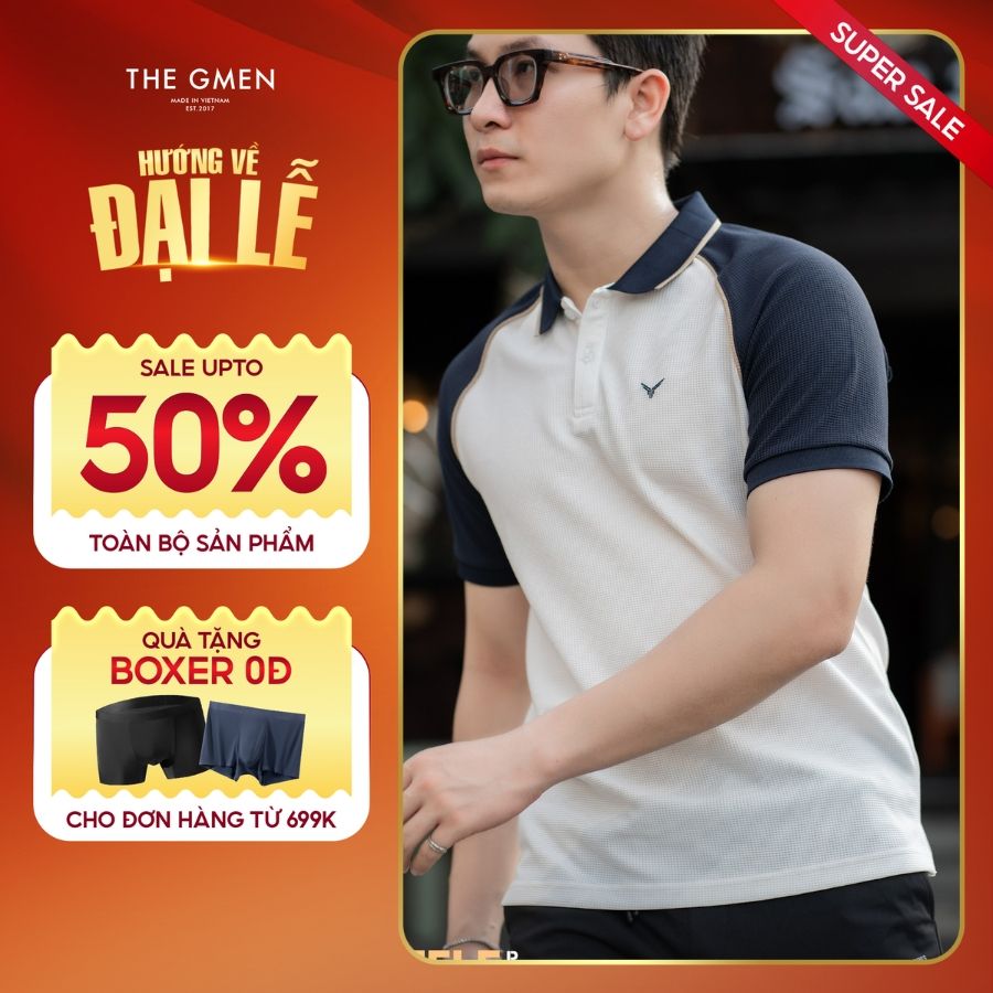 Áo Polo nam S25 Waffle Raglan Polo vải Waffle phối viền cổ, ráp vai tôn dáng - Trắng
