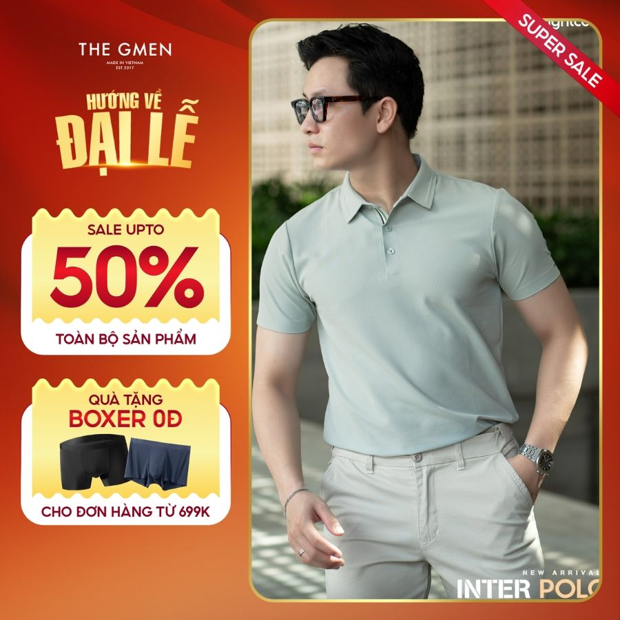 Áo Polo nam Inter Polo Lightcool⁺ mát mẻ, mềm mịn, co giãn, kháng khuẩn - Xanh