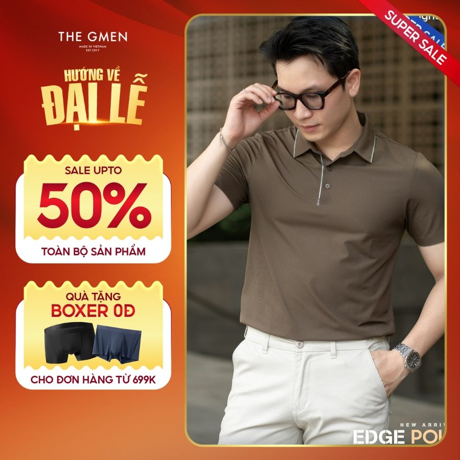 Áo Polo nam Edge Polo Lightcool⁺ mát mẻ, mềm mịn, co giãn, kháng khuẩn - Nâu