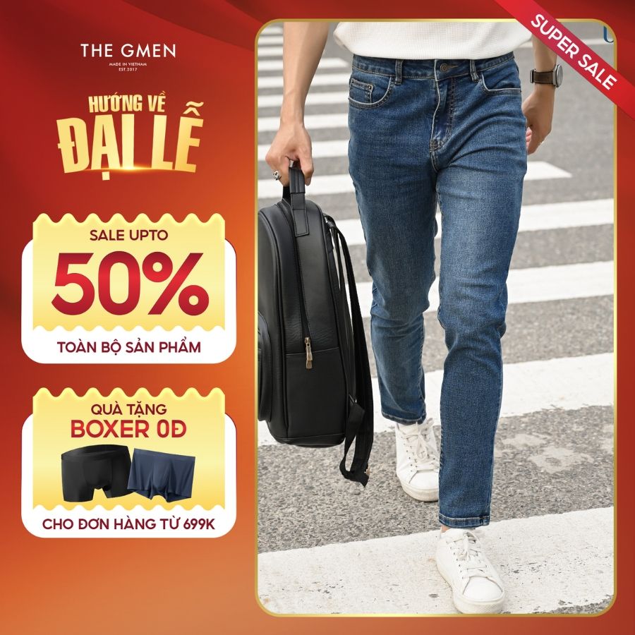 Quần jeans SLIMFIT 90'S form Slimfit XANH ĐẬM - THE GMEN ELEGANT EST 2017
