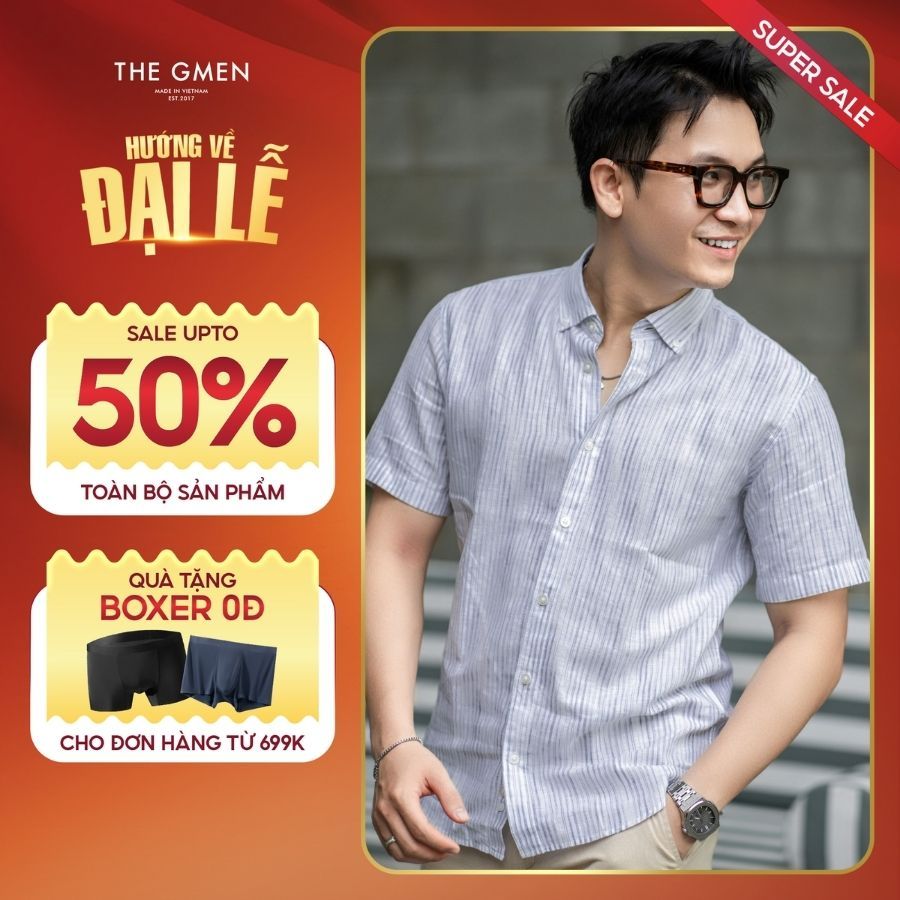 Áo Sơ mi nam Linen ngắn tay Linen SS Shirt form thoải mái - Kẻ sọc