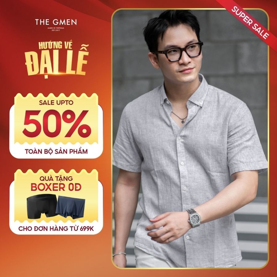 Áo Sơ mi nam Linen ngắn tay Linen SS Shirt form thoải mái - Xám