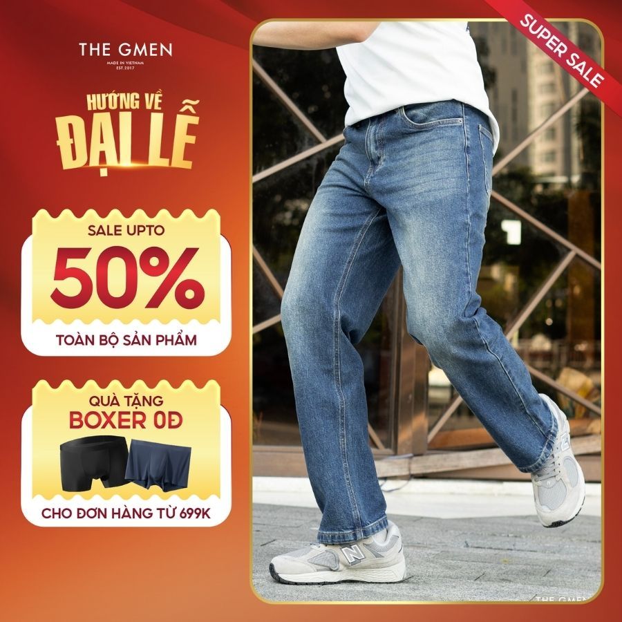 Quần nam Loose New Jeans ống suông, form rộng, thoải mái, co giãn - Vitage Blue