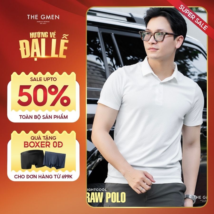 Áo polo nam LIGHTCOOL RAW POLO form dáng basic, vải thoảng mát, mỏng nhẹ  - Trắng