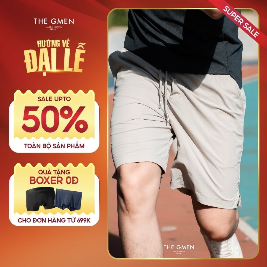Quần nam Air Shorts basic với đai chun tiện lợi, co giãn thoải mái - Be