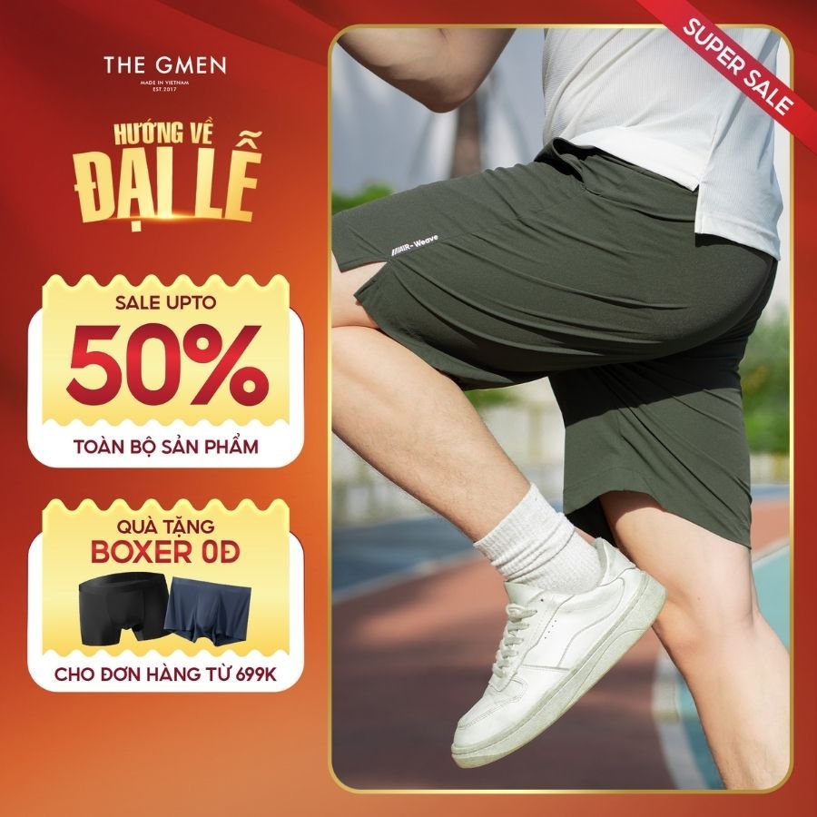 Quần nam Air Shorts basic với đai chun tiện lợi, co giãn thoải mái - Rêu
