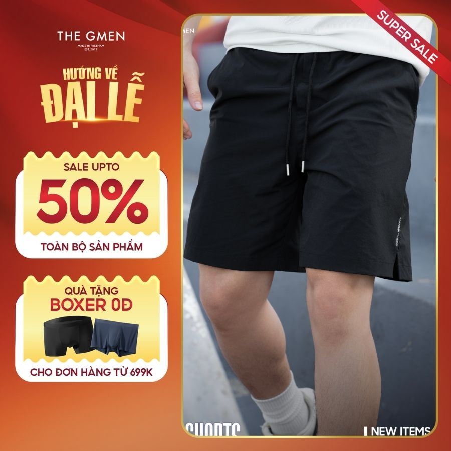 Quần nam Air Shorts basic với đai chun tiện lợi, co giãn thoải mái - Đen