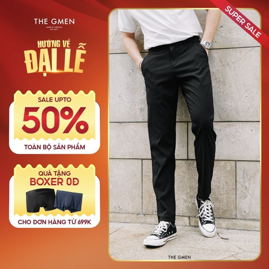 Quần gió dài Parachute form Slim bền, chống nhăn - Đen