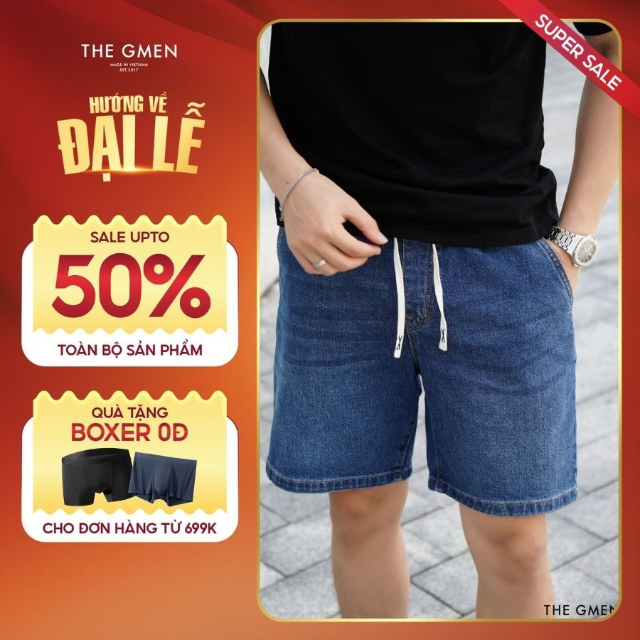 Quần Shorts Jeans nam S24 WALK Denim Shorts  form X-Smart - XANH ĐẬM