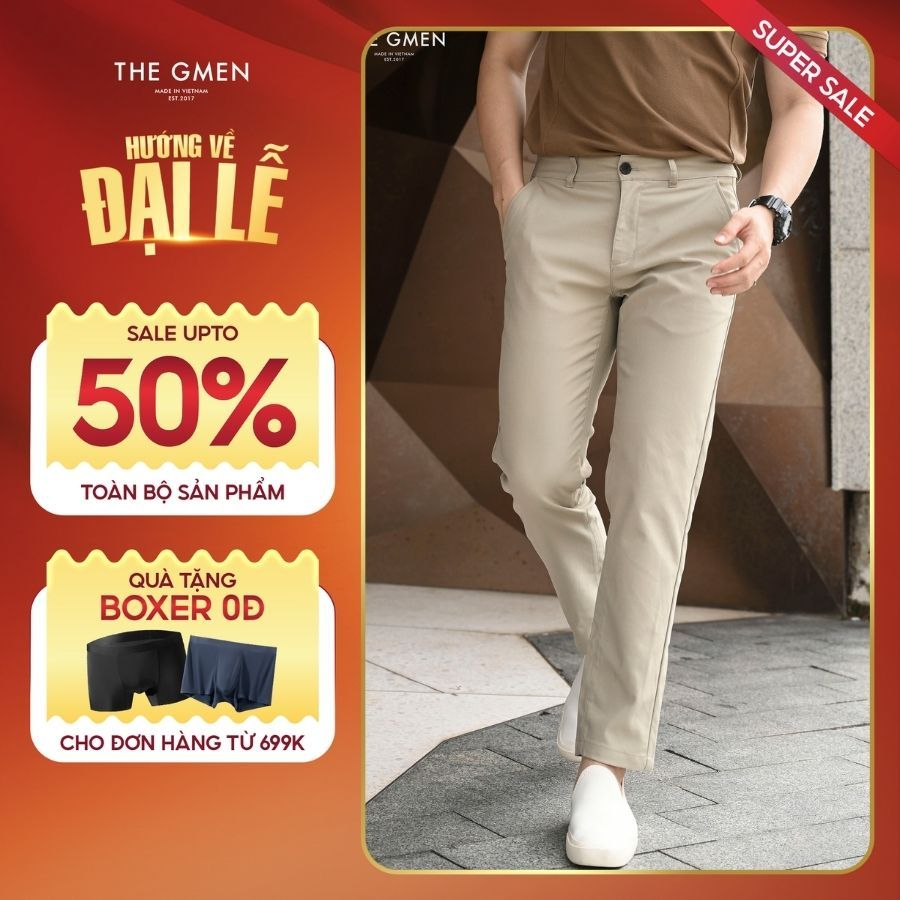 Quần vải kaki form ôm, ống đứng G24 Slim Kaki Pants  - BE - dễ phối đồ, thanh lịch - THE GMEN ELEGANT EST 2017