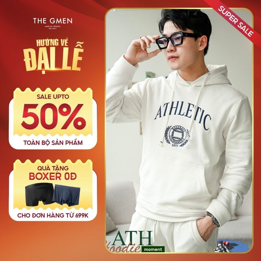 Áo Hoodie nỉ có mũ  thêu hình H24 ATH Hoodie form dáng basic năng động - THE GMEN ELEGANT EST 2017