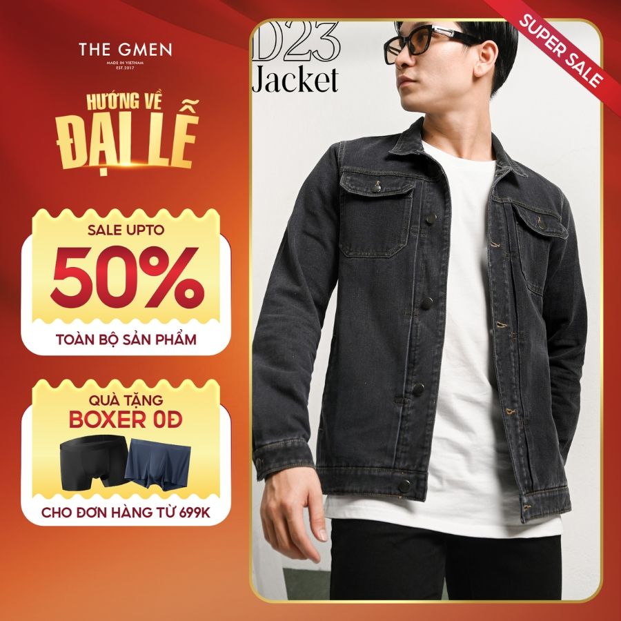 Áo khoác jeans D23 DENIM JACKET form Regular fit - Dark Grey - THE GMEN ELEGANT EST 2017