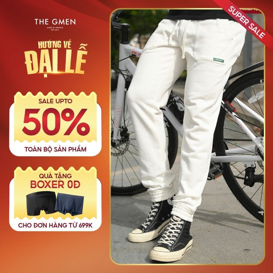 Quần nỉ bo chân H24 Jogger - Trắng thoải mái vận động - THE GMEN ELEGANT EST 2017