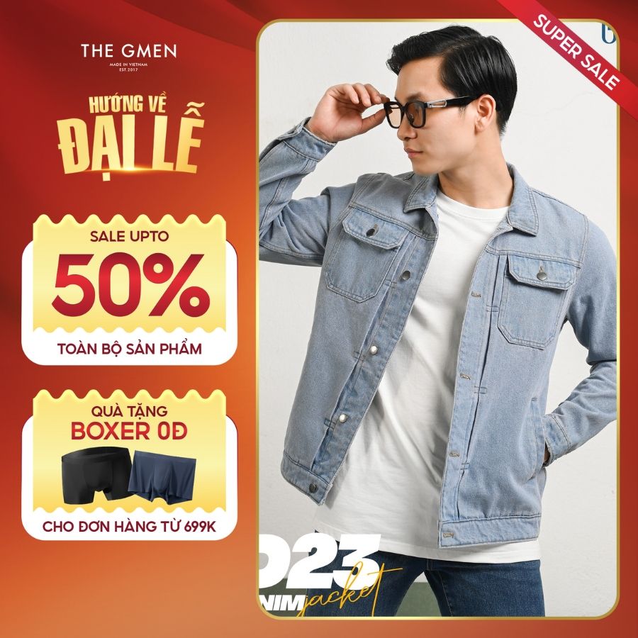 Áo khoác jeans D23 DENIM JACKET form Regular fit - Light Blue - THE GMEN ELEGANT EST 2017