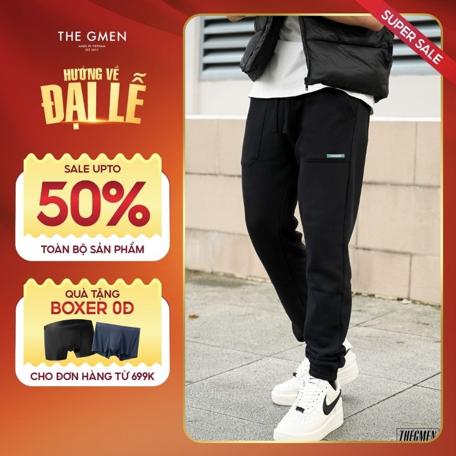 Quần nỉ bo chân H24 Jogger - Đen thoải mái vận động