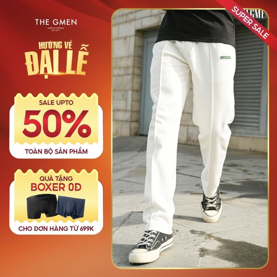 Quần nỉ dài form loose  H24 LOOSE SWEATPANTS - TRẮNG - THE GMEN ELEGANT EST 2017
