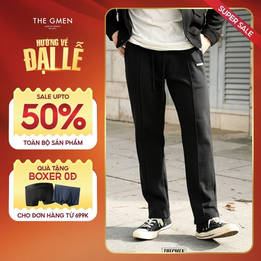 Quần nỉ dài form loose H24 LOOSE SWEATPANTS - ĐEN - THE GMEN ELEGANT EST 2017