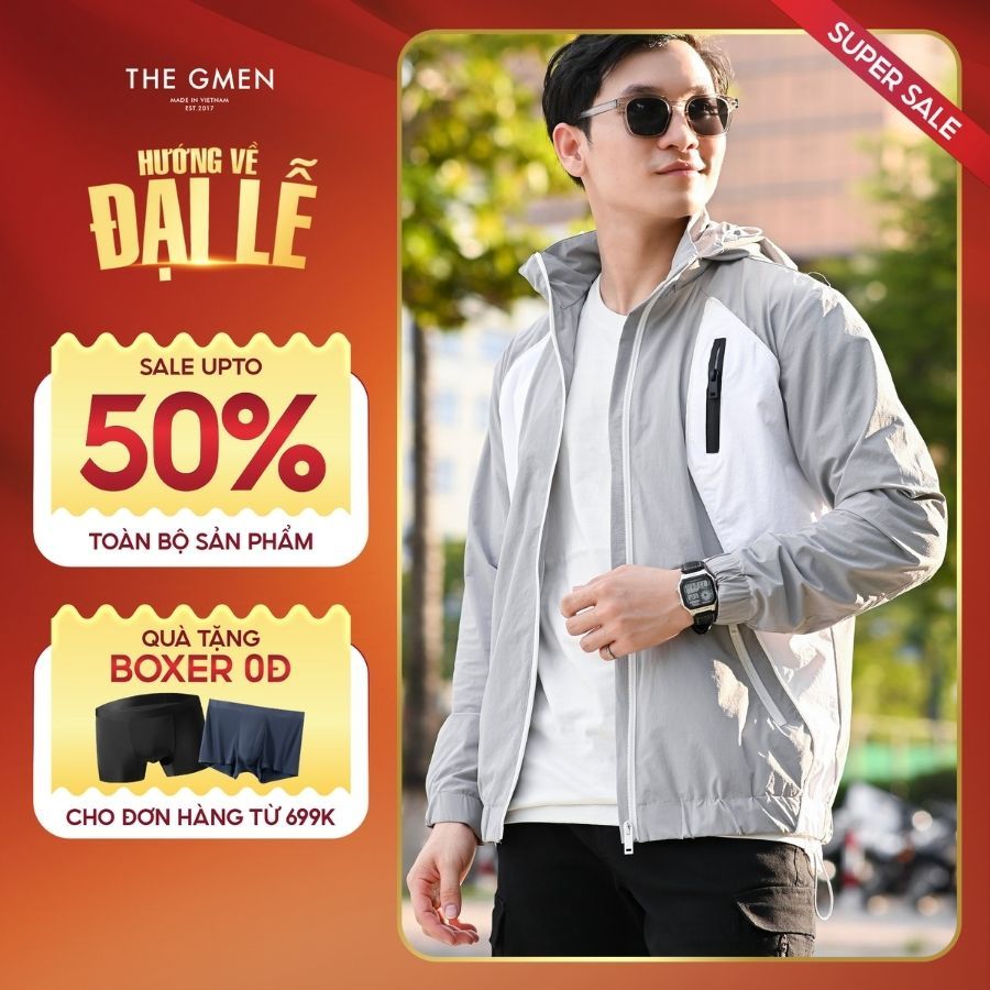 Áo khoác COLOUR BLOCK JACKET vải Cotton, form Regular - Xám - THE GMEN ELEGANT EST 2017