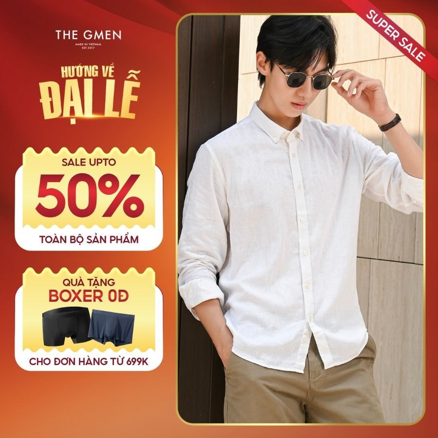 Sơ mi dài tay L23 BTD SHIRT vải linen xịn, form Regular fit - Trắng - THE GMEN ELEGANT EST 2017