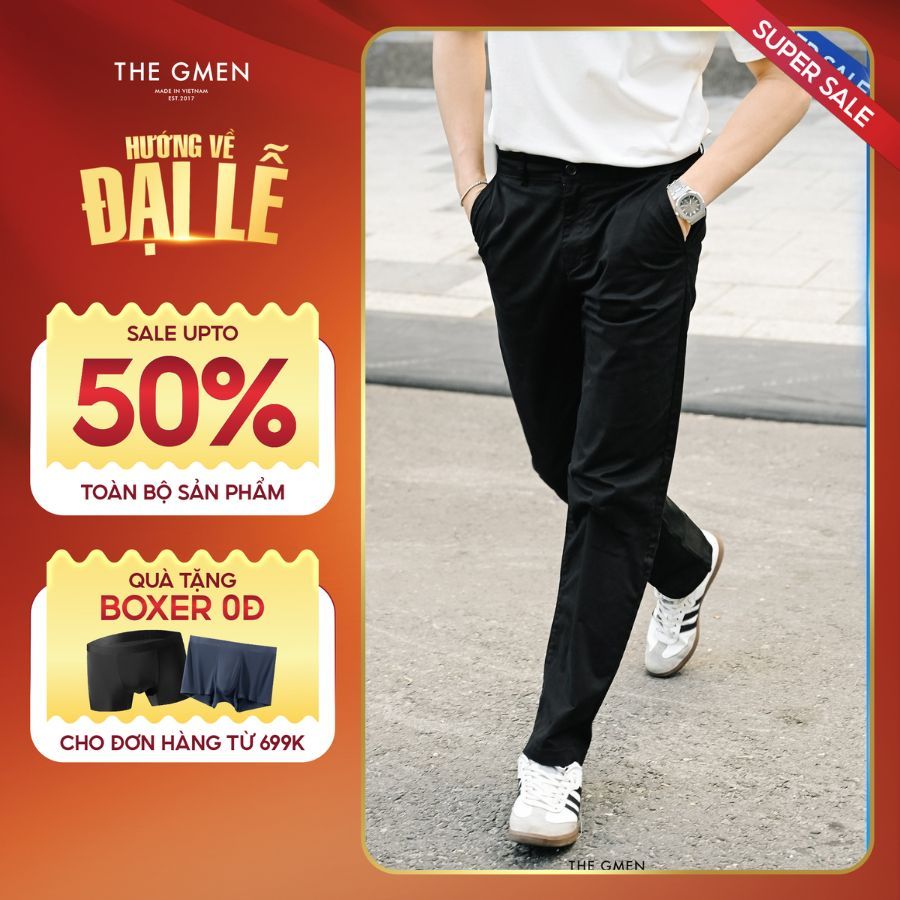 Quần kaki dáng suông trơn form thoải mái  S24 LOOSE KAKI PANTS - ĐEN