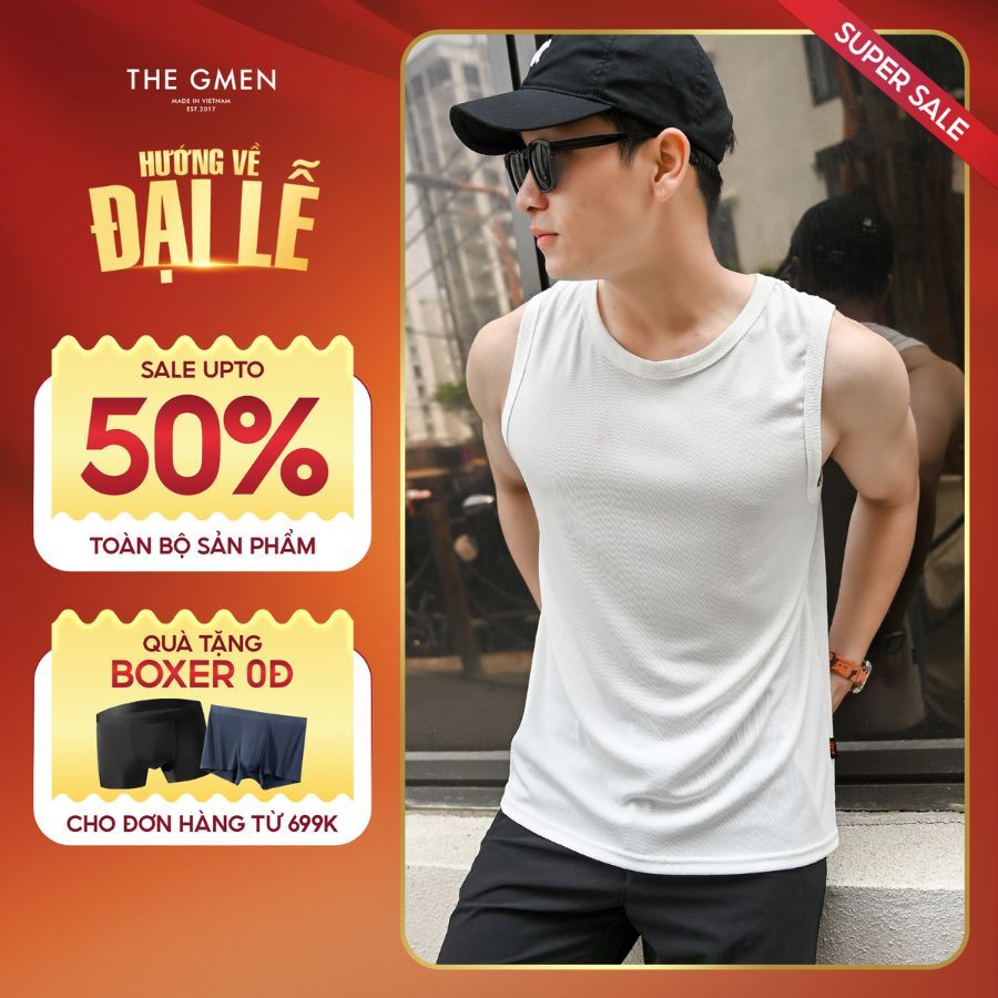 Áo ba lỗ sát nách S24 WALK TANKTOP thun gân co giãn 2 chiều TRẮNG