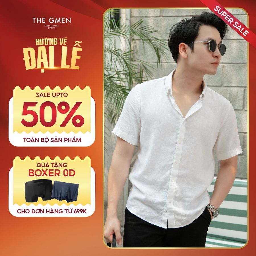Áo Sơ mi nam Linen ngắn tay Linen SS Shirt form thoải mái - Trắng
