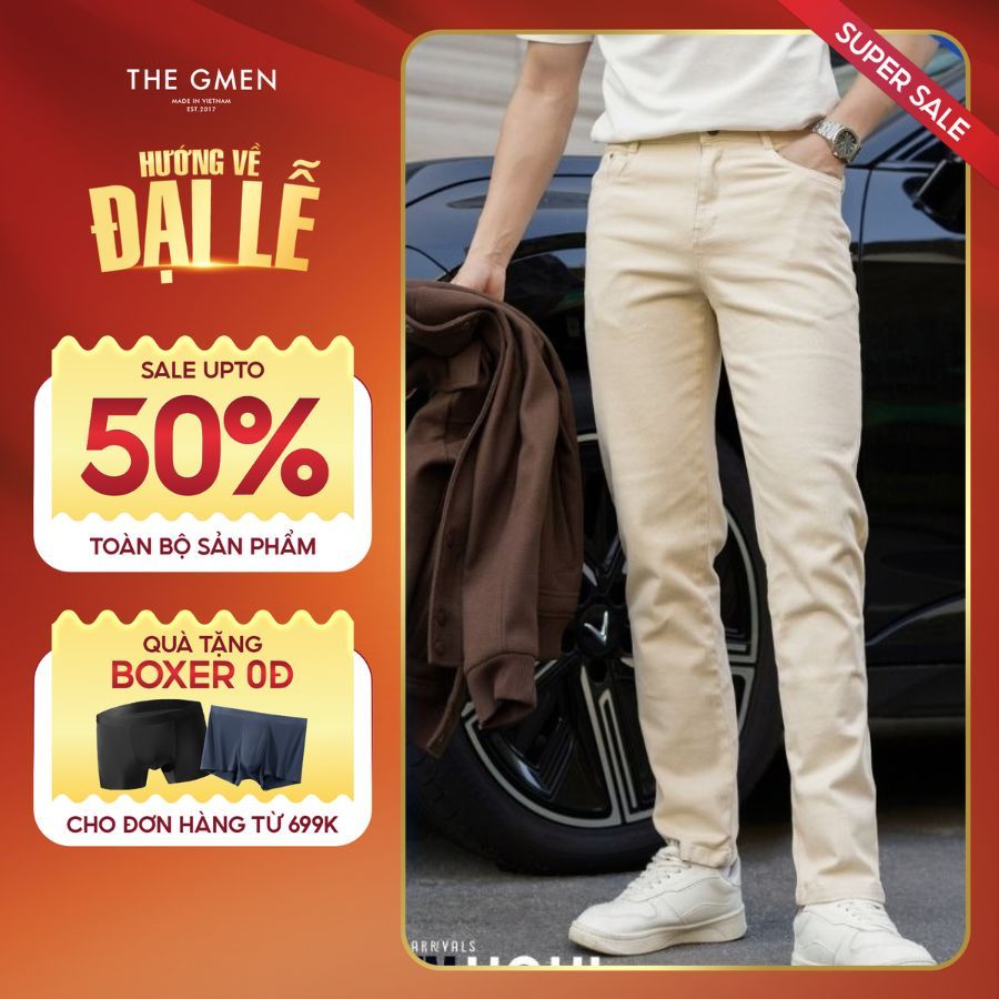 Quần dài nam Slim Kaki Jeans bền bỉ, form Slim tôn dáng - be