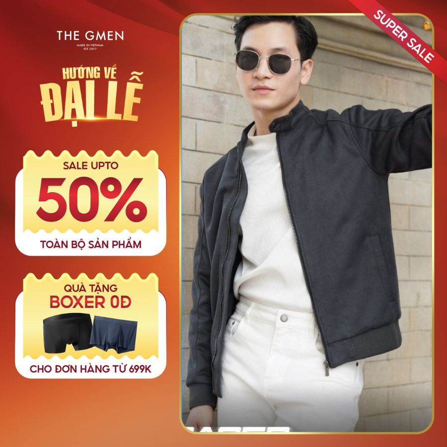 Áo khoác da lộn cổ trụ Biker F23 Racer Jacket form dáng cổ điển - XÁM
