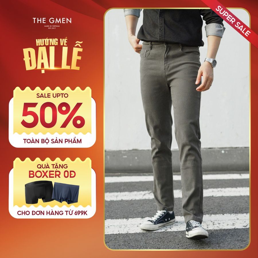 Quần dài nam Slim Kaki Jeans bền bỉ, form Slim tôn dáng - xám