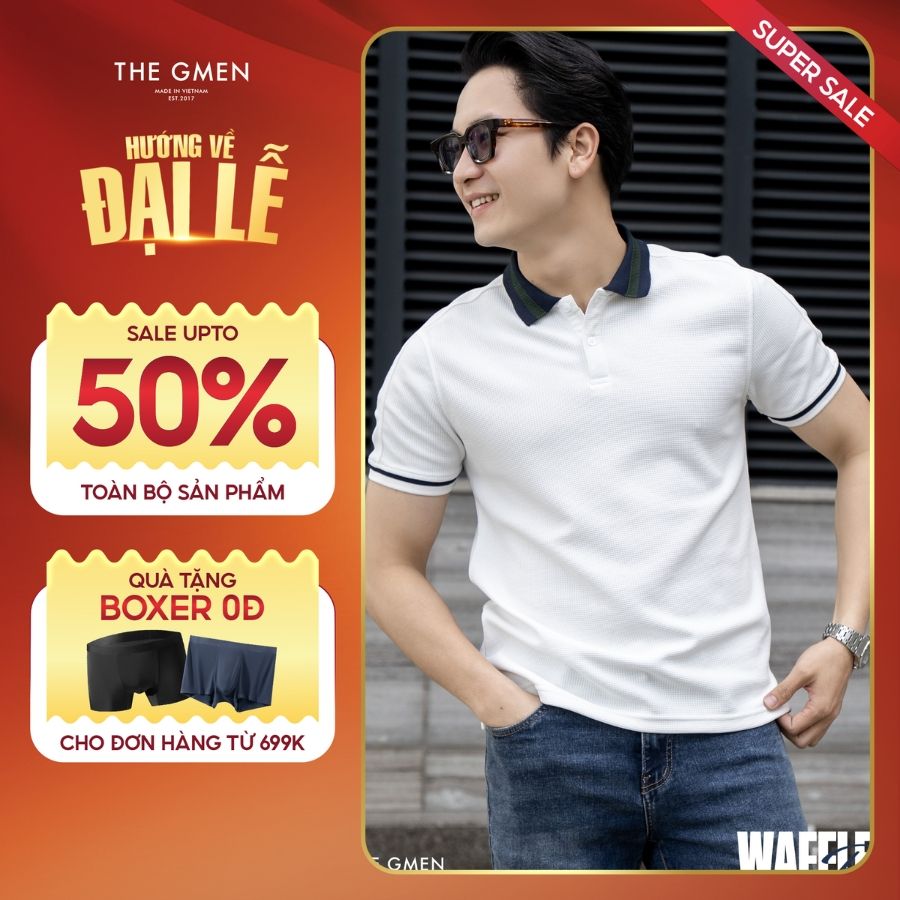 Áo Polo nam S25 Waffle Polo vải Waffle phối viền cổ, ráp vai  - THE GMEN ELEGANT EST 2017