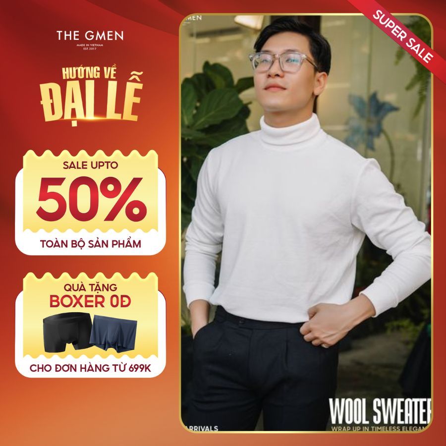 Áo len cổ lọ nam F24 Wool Sweater dày dặn - TRẮNG