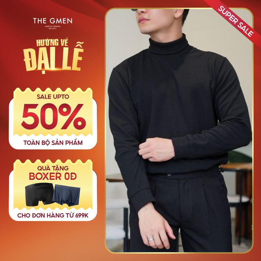 Áo len cổ lọ nam F24 Wool Sweater dày dặn - ĐEN