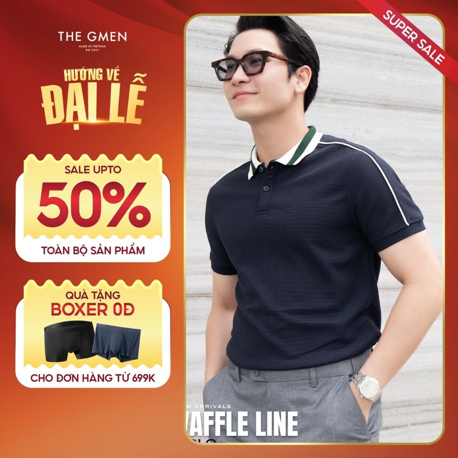 Áo Polo nam S25 Line Waffle Polo vải Waffle phối viền vai, ráp vai tôn dáng  - THE GMEN ELEGANT EST 2017