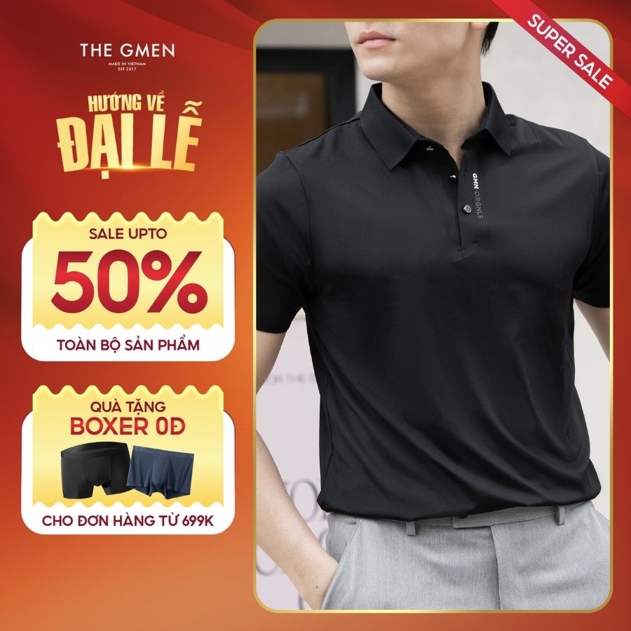 Áo Polo không đường may Light Cool Origin Polo cổ xéo, form dáng basic  - ĐEN