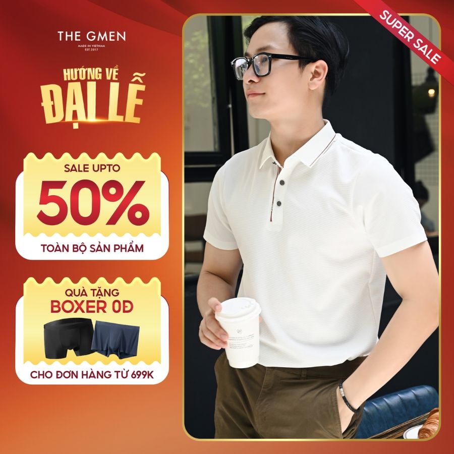 Áo Polo không đường may phối viền cổ trụ Light Cool GMN Polo mát lạnh version 2 - TRẮNG