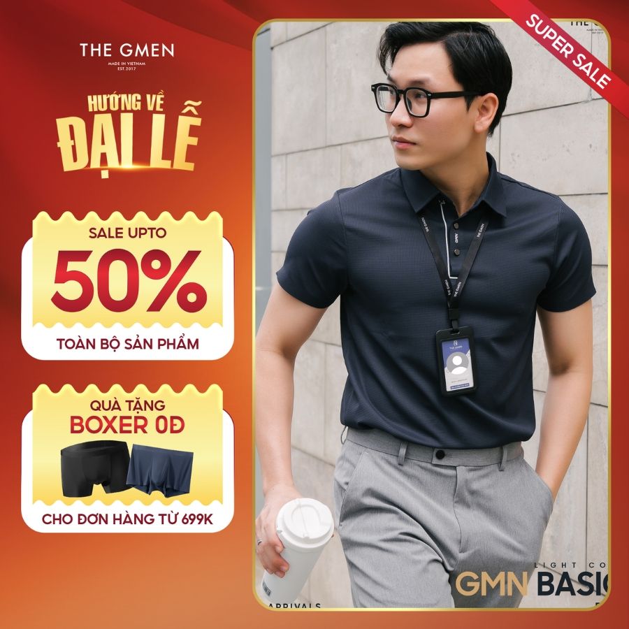 Áo Polo không đường may phối viền cổ trụ Light Cool GMN Polo mát lạnh version 2 - NAVY