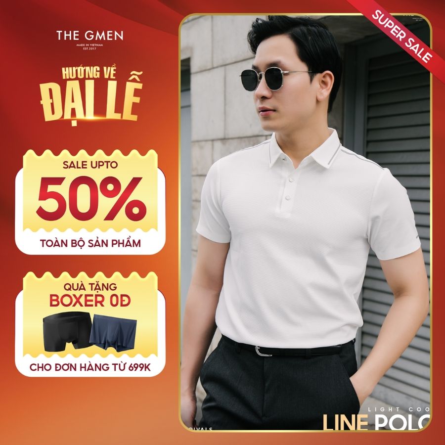 Áo Polo không đường may Light Cool Line Polo đường line phản quang  - TRẮNG