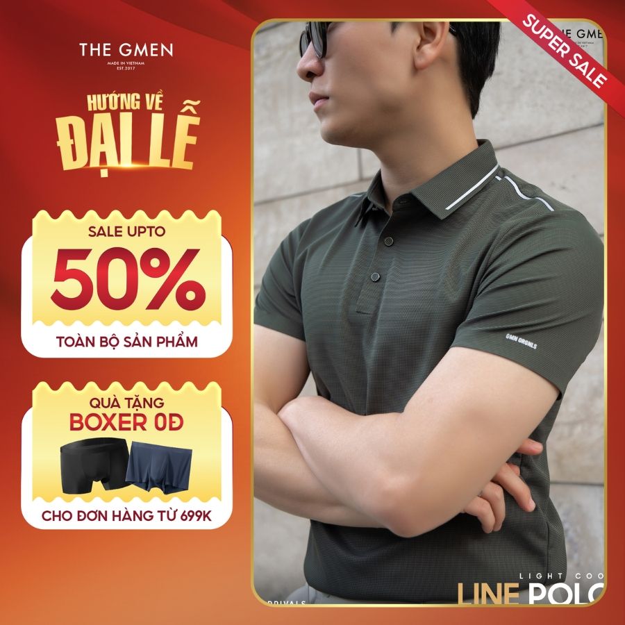 Áo Polo không đường may Light Cool Line Polo đường line phản quang  - RÊU