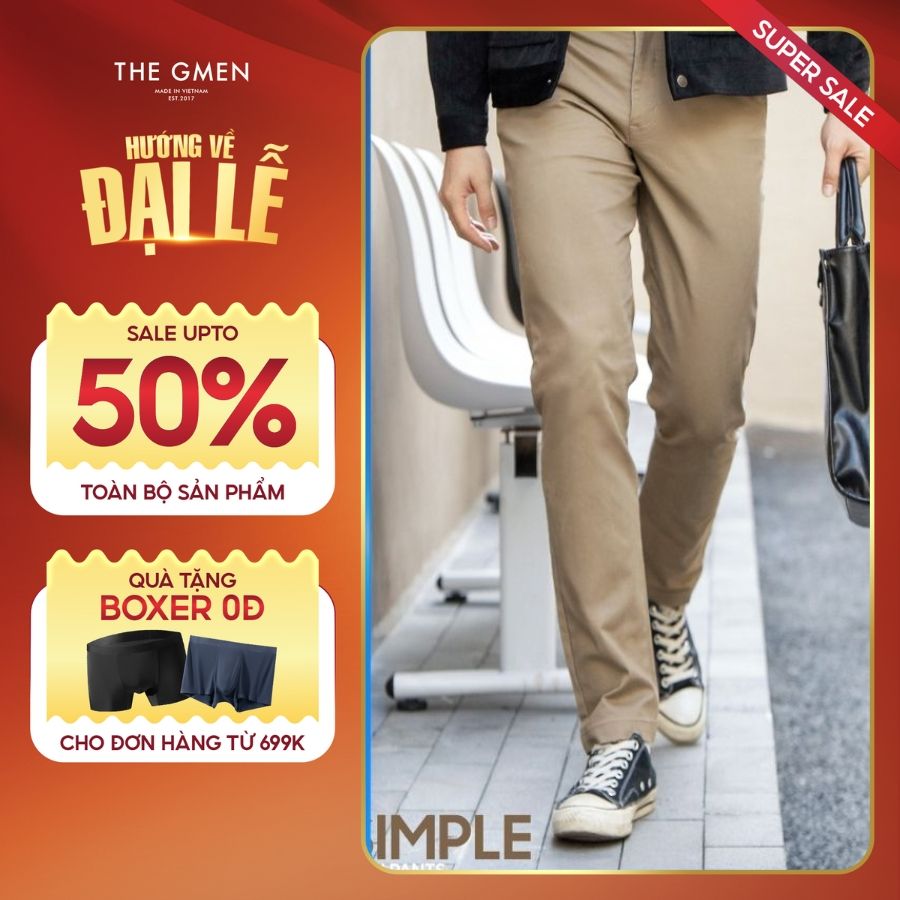 Quần Kaki nam đai chun ẩn Simple Kaki Pants form dáng basic - NÂU