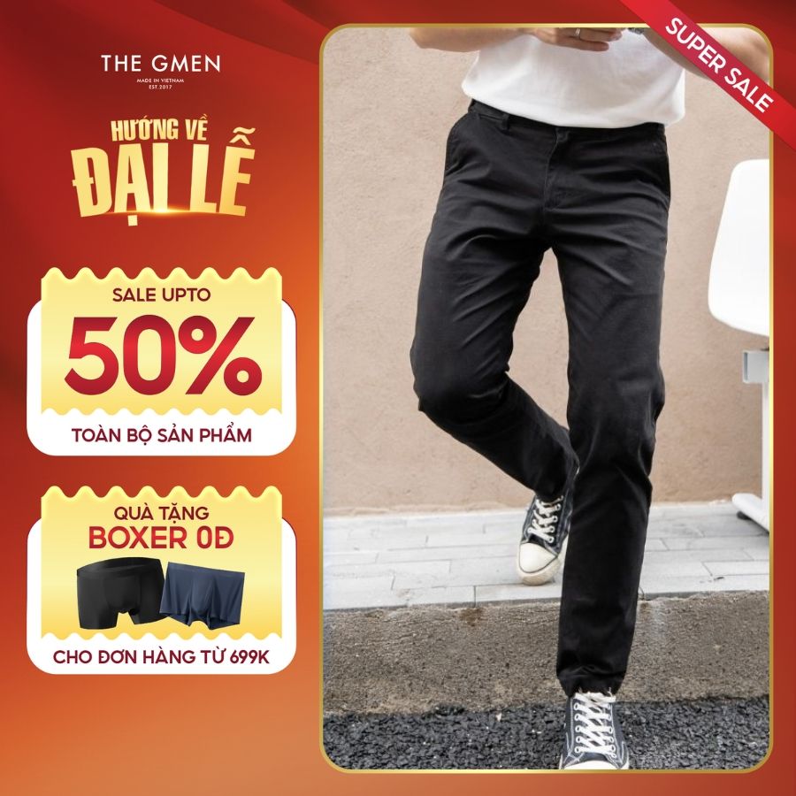 Quần Kaki nam đai chun ẩn Simple Kaki Pants form dáng basic - ĐEN