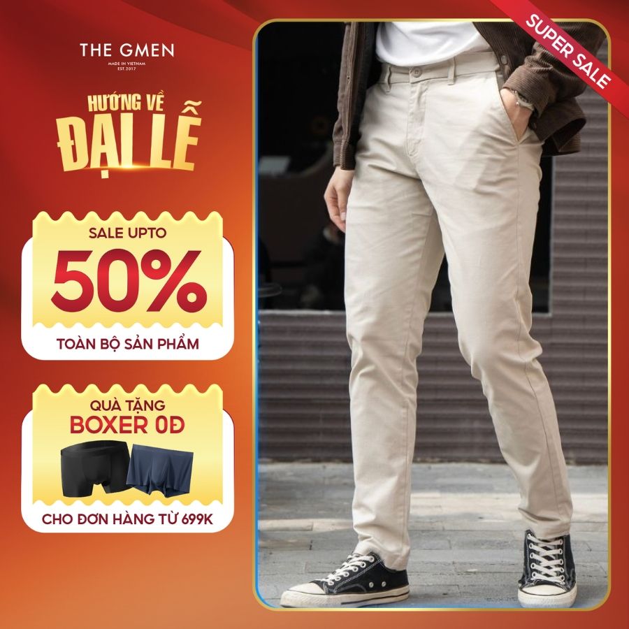 Quần Kaki nam đai chun ẩn Simple Kaki Pants form dáng basic - KEM