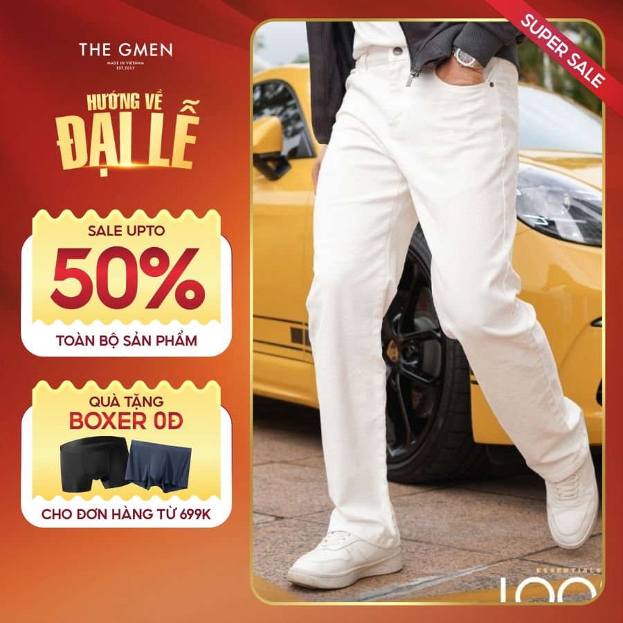 Quần dài nam Loose Kaki Jeans năng động, form Loose dáng suông - TRẮNG