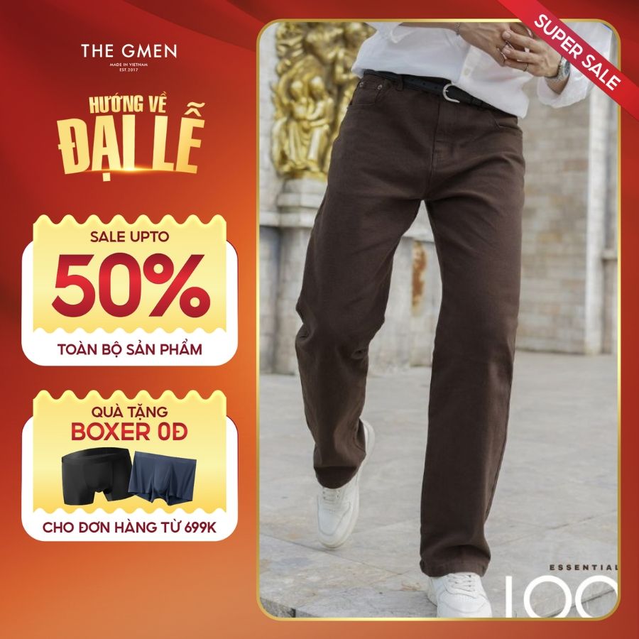 Quần dài nam Loose Kaki Jeans năng động, form Loose dáng suông - NÂU