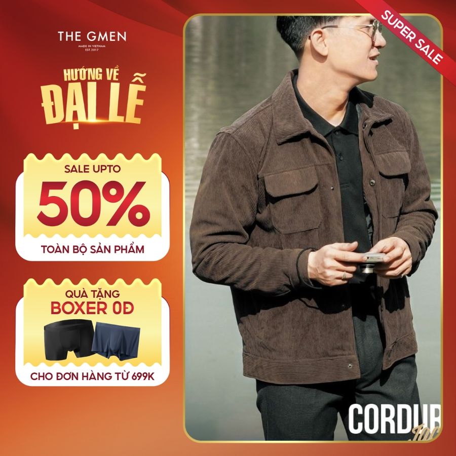 Áo khoác nhung tăm nam mềm mịn giữ ấm tốt Corduroy Jacket  - Nâu