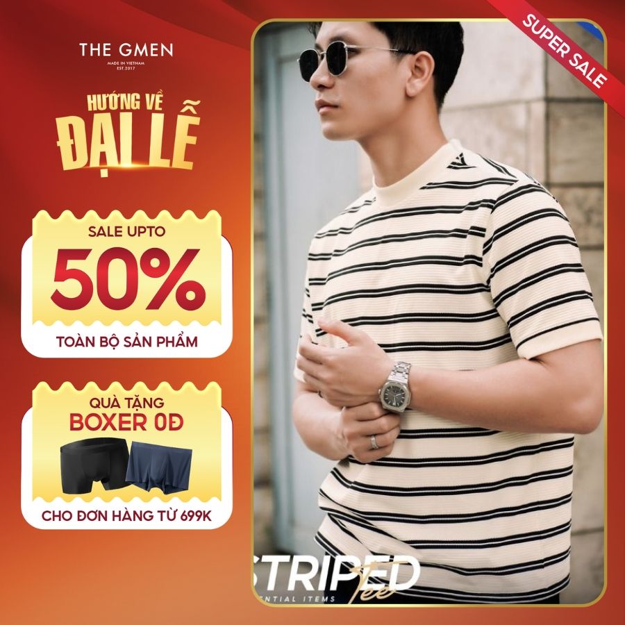 Áo thun nam kẻ sọc Striped Tee 100% Cotton, form Slimfit vừa vặn - BE