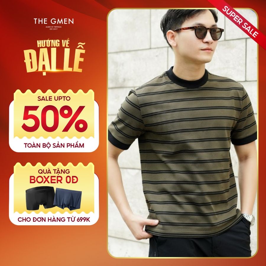 Áo thun nam kẻ sọc Striped Tee 100% Cotton, form Slimfit vừa vặn - BE