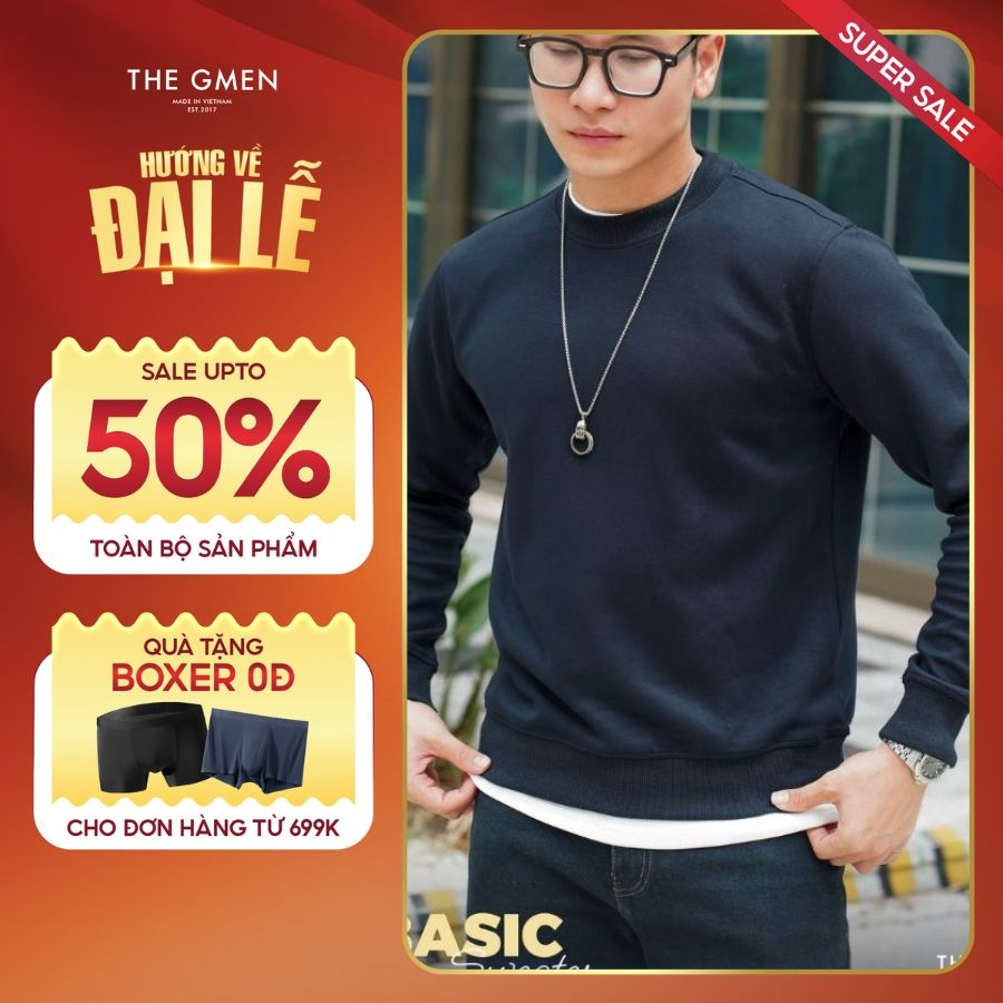Áo Sweater nỉ form dáng slimfit F24 Basic Sweater - NAVY