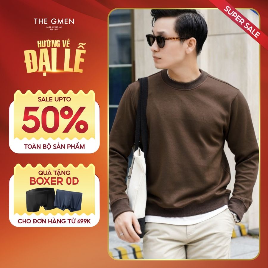 Áo Sweater nỉ form dáng slimfit F24 Basic Sweater - NÂU