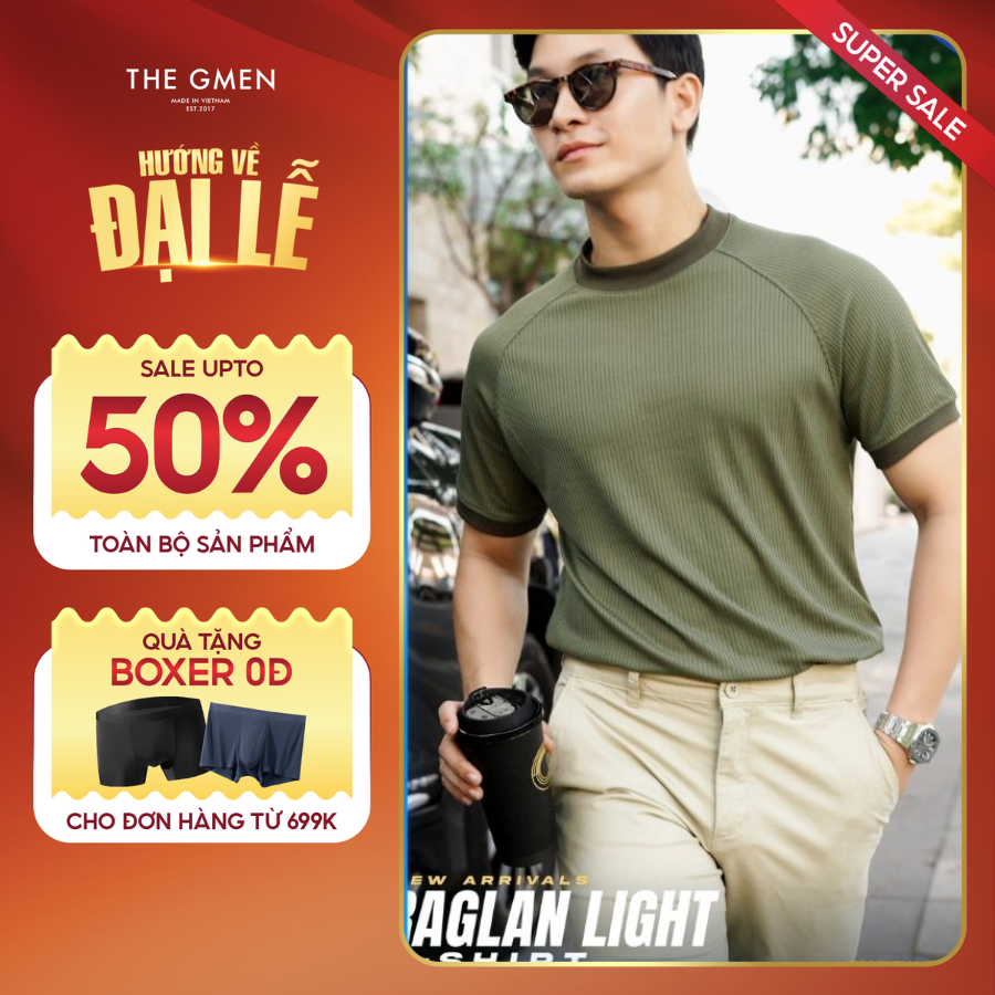 Áo thun trơn Raglan Light T-Shirt siêu mát, form Slimfit - RÊU