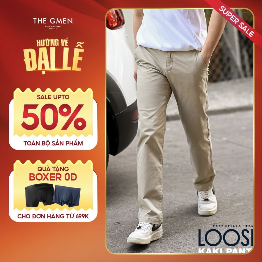 Quần kaki dáng suông trơn form thoải mái S24 LOOSE KAKI PANTS - BE